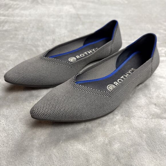 Rothy’s The Point Women’s Flats Gray Blue Trim Size 8.5 W EU 39 Recycled Knit - Picture 2 of 7